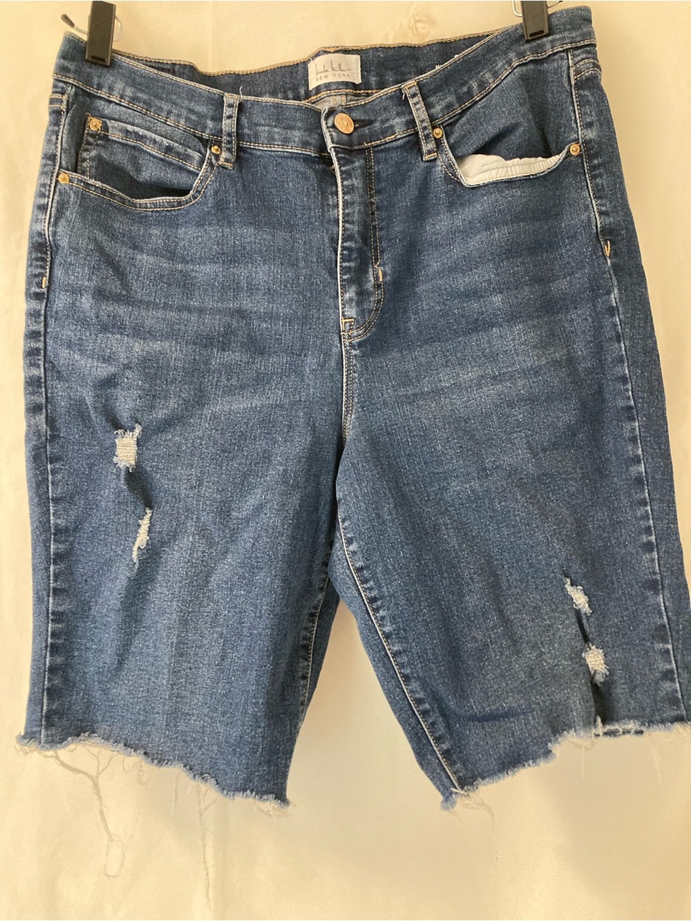 Nicole Miller New York Size 14 High Rise Distressed Denim Bermuda Shorts